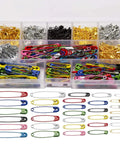 Kickass Assorted Steel Safety Pins Bulk Kit For Sewing Tailoring And Crafting Durable Multi Purpose Badge Clips in a storage box.