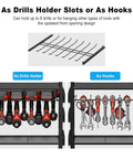 Heavy Duty Power Tool Organizer Cart With Charging Station And Battery Storage, drill and hook slots visible