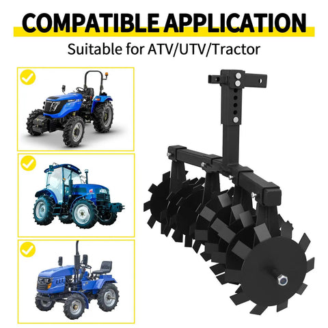 32 Inch Disc Plow Harrow With 2 Inch Receiver Mount for ATV UTV heavy duty adjustable height pull behind tiller