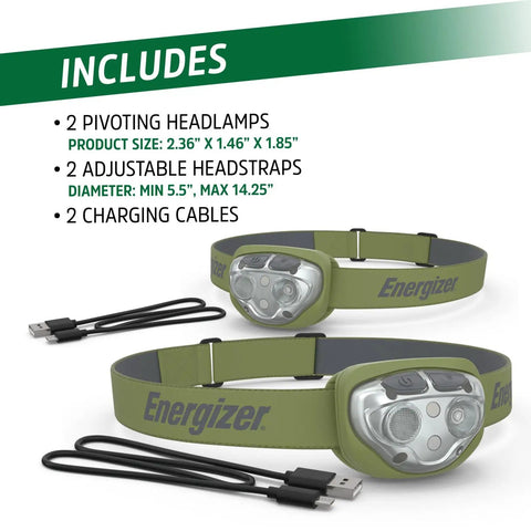 Rechargeable Dual Pack Headlamp With USB Charge, Ultra Bright LED, IPX4 Water Resistant, headlamps and charging cables