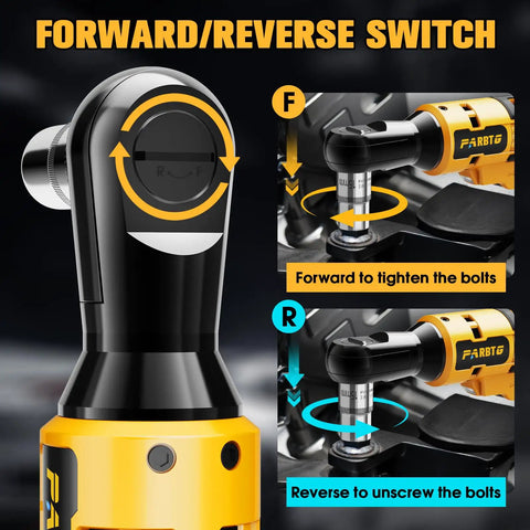 Close-up of a Half Inch Cordless Ratchet Wrench With a Beast Brushless Motor showing forward/reverse switch for bolt tightening.