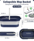 Portable Collapsible Mop Bucket With Handle For Car Washes And Laundry, lightweight silicone bucket with dimensions displayed.