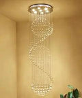 Crystal Spiral Raindrop Chandelier Pendant Lighting With 7 Lights, Gold Finish Modern Ceiling Fixture, Clear Crystal Chains And Pendants, Glamorous Large Chandelier For Living Room Or Dining Area, Measures H79 X D24