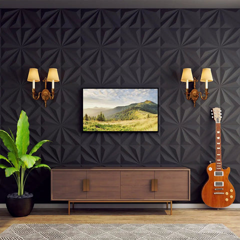 Room with Dope 3D Star Textured PVC Wall Panels White Decor Tiles Pack of 12, Easy Install, Modern Interior Wall Accent