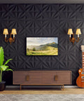 Dope 3D Wall Panels Star Textured PVC Tiles For Modern Interior Decor with furniture and guitar in living room