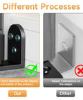 Comparison of Adjustable Barn Door Roller Kit With Floor Guide showing flush flat bottom and rounded edge vs raised indentations