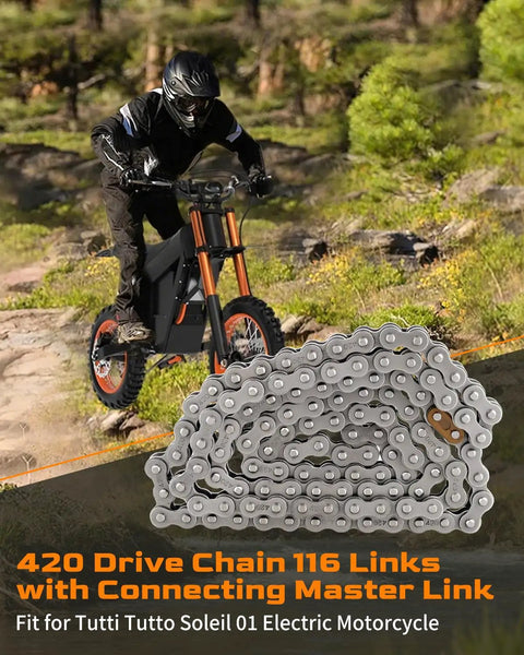 420 Drive Chain With 116 Links And Master Link For Tutti Tutto Soleil 01 Electric Motorcycle Dirt Bike And Ebike Premium High Strength Steel With Anti Rust Coating Universal 420 Chain Upgrade For Electric Rides