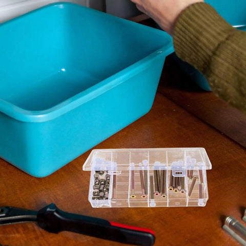49-Piece M6 X 40-80mm Hex Socket Head Cap Screws And Barrel Nuts Set in storage box on a table, tools nearby for DIY projects