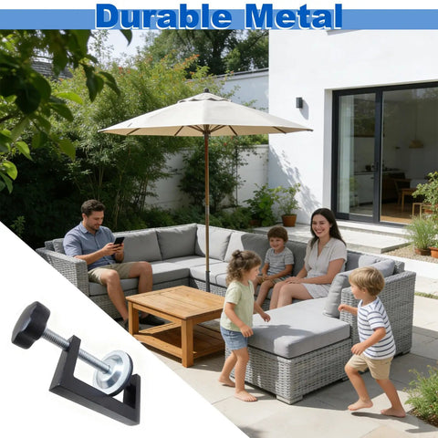 3 Inch Adjustable Patio Furniture Clips For Outdoor Rattan And Wicker Sets in use, connection detail shown