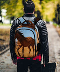 Individual wearing Western Style Horse Print Unisex Backpack With Large Capacity For School, Work, And Travel.