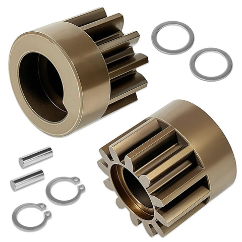 Lawn Sweeper Wheel Drive Pinion Replacement Kit For John Deere Groundwork Bray Hardy 42 Inch STS Models Two Pack parts including gear and pins.