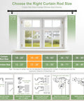 Diagram illustrating window size compatibility for heavy duty all metal curtain rod in matte black adjustable from 18 to 45 inches.