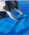 Heavy Duty Self Adhesive Asphalt Roofing Tape With Thick Aluminum Foil Rock Solid Shingle Repair Seal Waterproof Flashing Roll To Patch Up Leaky Sheds Shacks And Flat Roofs Real Quick Blue being applied to a roof.