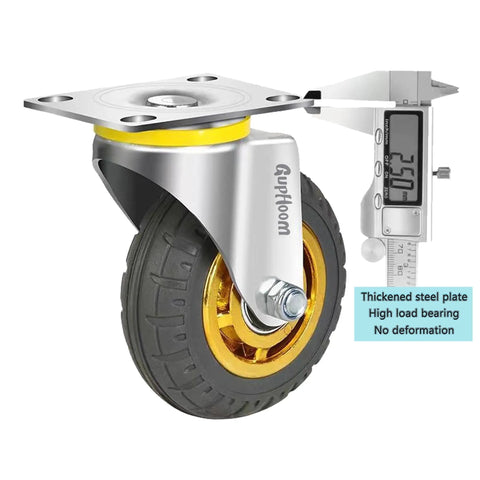Side view of 3 Inch Heavy Duty Rubber Swivel Caster Wheels Non Marking Quiet Roll With Anti Skid 360 Degree Ball Bearing Steel Yoke