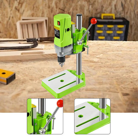 Compact Mini Milling Machine And Drill Press, Versatile Electric Rotary Tool For Wood And Metal Working on a workbench.