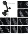High Pressure Rain and Handheld Shower Head System With Valve, 48 Settings, Dual 2 In 1 Spray patterns, Matte Black Finish