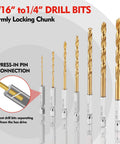 WORKPRO 9-piece titanium-coated HSS drill bit set with 1/4 in hex shank, 1/16–3/8 in range — front view