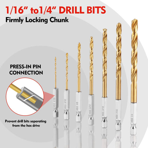 WORKPRO 9-piece titanium-coated HSS drill bit set with 1/4 in hex shank, 1/16–3/8 in range — front view
