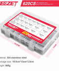YEEZET 620pcs stainless steel bolts and nuts assortment kit in a clear plastic storage box