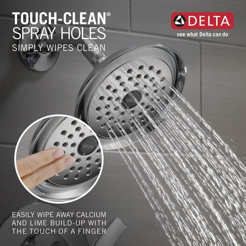 Woodhurst 14 Series Bathtub And Shower Faucet Set With Chrome Shower Head T14432 spraying water
