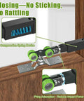 Close-up of Pocket Door Track Kit With Soft Close And Soft Open For 5 Ft, 5.3 Ft And 8 Ft Doors, showing compression spring and wheels.