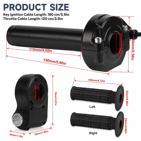 Full Twist Throttle With Key Ignition For Ridstar Q20 Surron Waterproof Ebike Grip Kit Fits 22Mm Handlebars And 24V To 72V Systems 3 Pin Connector For Electric Dirt Bikes Scooters And Mountain Bikes