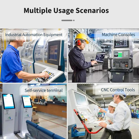 Rugged 15.6 Inch Android 11 Industrial Embedded Interactive Touchscreen Monitor With Smooth Capacitive Multi Touch Tablet in various industrial usage scenarios.