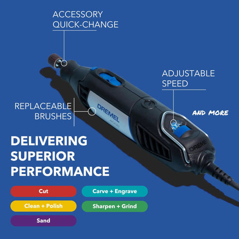 Top Notch Variable Speed Rotary Tool Kit With Badass One Point Six Amp Motor Dialing Up To Thirty Five Thousand Rpm For Precision Engraving Detail Sanding And Wood Carving Includes 25 Premium Accessories Get You Working Fast showing adjustable speed control.