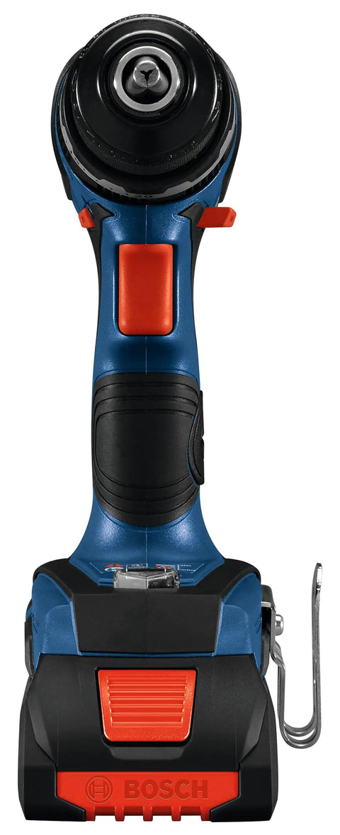 Front view of 18V EC Brushless Hammer Drill Driver with Bluetooth Connectivity, half inch chuck, rugged design, connected ready.