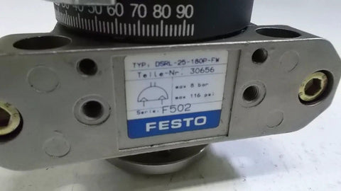 Buttery Smooth Rotary Vane Pneumatic Actuator With Double Acting Swivel Motion and Elastic Cushioning Ends labeled Festo actuator.