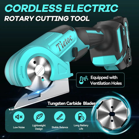 21V Cordless Electric Scissors With 4000mAh Battery And High Speed Cutting Performance, detailed view of rotary cutting tool design.