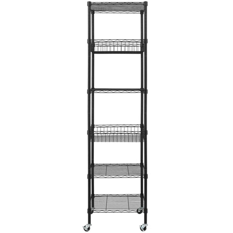 Heavy Duty 6 Tier Wire Shelving Unit Rolls Flat On Smooth Casters, 18X18X72 Inch Adjustable Black Metal Rack, Sick Storage For Kitchen Garage Or Pantry, No Sweat Setup All Year Round