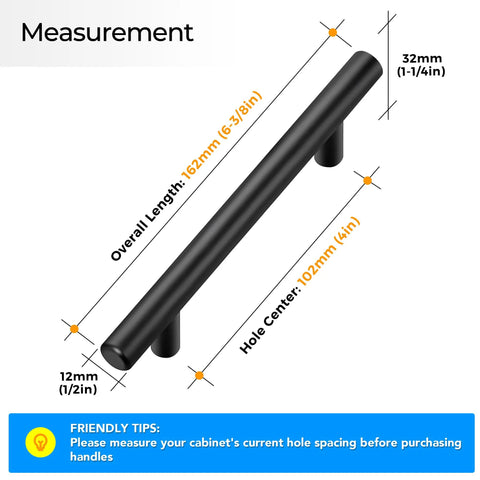 Thirty Pack Four Inch Hole Center Cabinet Pulls Matte Black Finish Six And Three Eighths Inches Overall Length with measurements