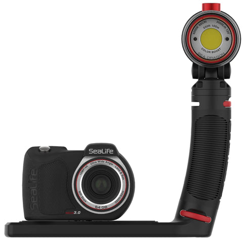 Micro 3.0 Pro 3000 Color Boost Underwater Camera and Light Set side view with 16MP sensor, 3000 Lumen LED, wireless transfer.