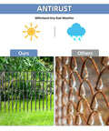 Comparison of 25 Pack No Dig Garden Animal Barrier Fence Kit rustproof metal border and rusted chain link fence in rain
