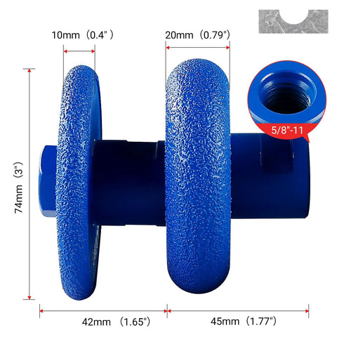 Pro Grade Diamond Trimming Wheel Set For Marble And Quartz Grooving On Angle Grinder Dual Cylindrical Grinding Wheels 74mm Tall With 10mm And 20mm Widths And 5 By 11 Thread Mount