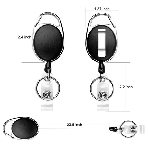 Dimensions of Five Pack Retractable Badge Reels With Carabiner Clip And Key Ring For ID Cards And Keychains Heavy Duty Belt Clip Reels