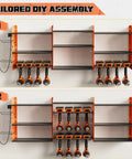 Power Tool Organizer Wall Mount With Charging Station, Three Layer Heavy Duty Garage Storage, 45.6 Inch Wide, Holds Eight Drills