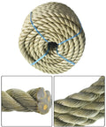 100 Feet Three Strand Twisted Polypropylene Rope Manila Rope Substitute For Indoor And Outdoor Use Ideal For Landscaping Tug Of War Projects And Tie Downs Lightweight Durable And Cost Effective top view and close-up images