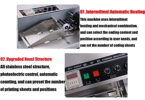 GTANND Automatic Ink Wheel Marking Machine Dry-Ink Code Printer stainless steel frame with control panel for industrial use.