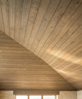 Top Shelf Saddlewood Reactive Interior Wood Stain Water Based VOC Free Blend applied to a vaulted wood ceiling.