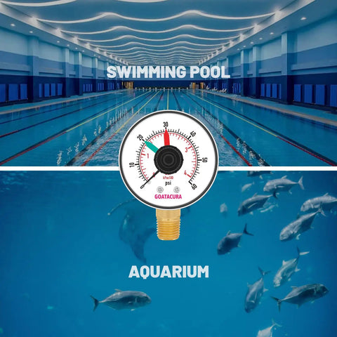 0 To 60 Psi Bar Pool Filter Pressure Gauge With 2 Inch Dial And One Quarter Inch Npt Lower Mount for swimming pools and aquariums