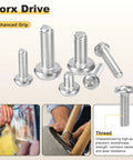 M6 30mm Pan Head Torx Security Screws 10 Pack Silver Fasteners displayed in various sizes, showing high-quality design and grip.
