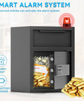 Heavy Duty Fireproof Deposit Safe With Front Drop Slot And Digital Combination Lock For Cash And Important Documents Silent Security Safe Box For Home Office Or Small Biz with alarm system.