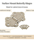 Slick Polished Nickel Butterfly Hinges For Cabinets And Cupboards Legit Surface Mount Decorative Hardware Rock Solid Steel Build Smooth Action Vintage Charm Pack Of Two with mounting screws