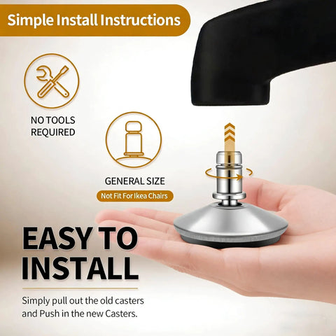 Ditch Those Dang Office Chair Casters With This 5 Pack Of Low Profile Bell Glides showing easy installation with no tools needed.