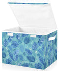 Sturdy Collapsible Storage Bin With Flip Top Lid And Easy Grip Handles For Bedroom Organization 300d Oxford Fabric Foldable Closet Box With Secure Velcro Closure, open view with floral design.