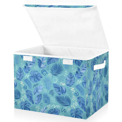 Sturdy Collapsible Storage Bin With Flip Top Lid And Easy Grip Handles For Bedroom Organization 300d Oxford Fabric Foldable Closet Box With Secure Velcro Closure, open view with floral design.