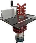 Dead On Precision Router Lift Kit For Woodworking Tables featuring rust proof aluminum insert plate and adjustment dial details.