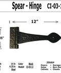 Badass 12 Inch Decorative Iron Spear Strap With A Gritty Olde Style For Sliding Barn Doors Rustic Gates And Kitchen Cabinet Fix Ups Heavy Duty Black Steel Wall Mount Hardware, 12 inch iron hinge with black finish.